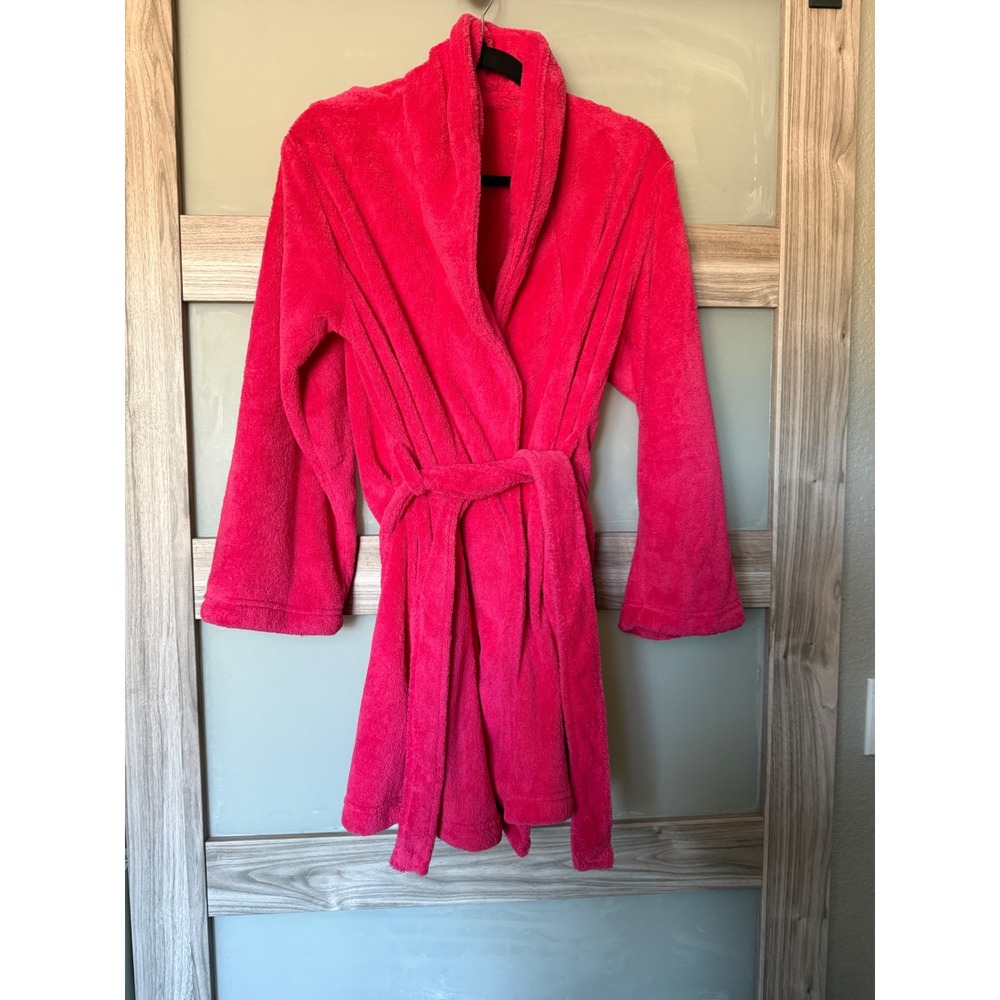 Charlotte Womens Plush Fleece Robe Hot Pink Belted Shawl Collar Size Medium